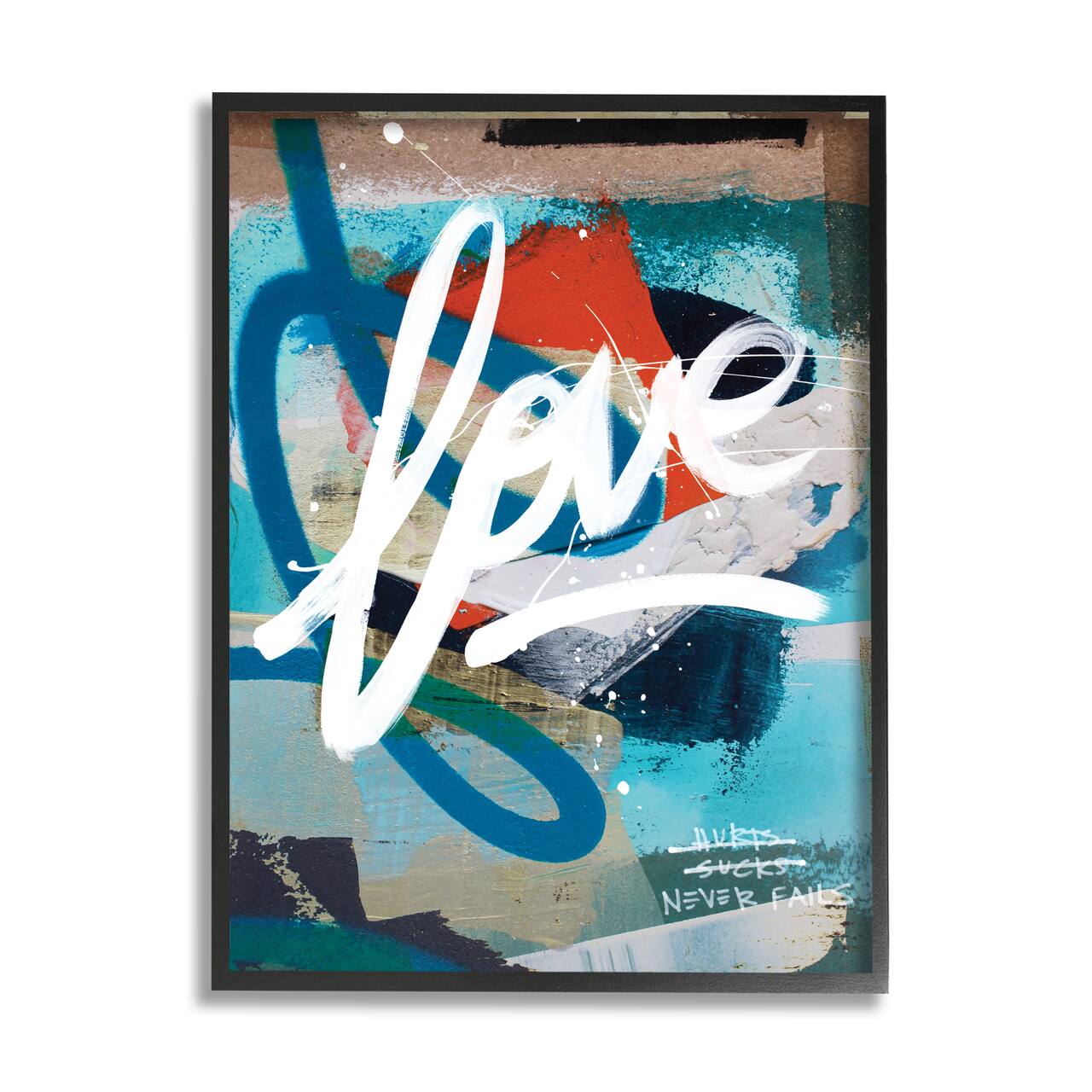 Stupell Industries Graffiti Love Text Modern Urban Wall Art in Black Frame